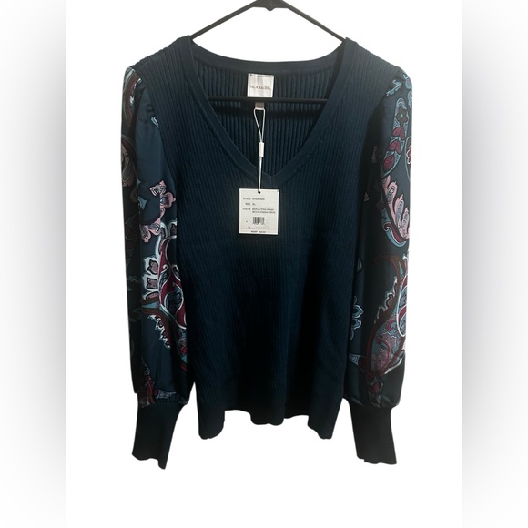 Zac & Rachel Sweaters - Zac & Rachel Navy V-Neck Sweater Paisley Sleeves size XL New